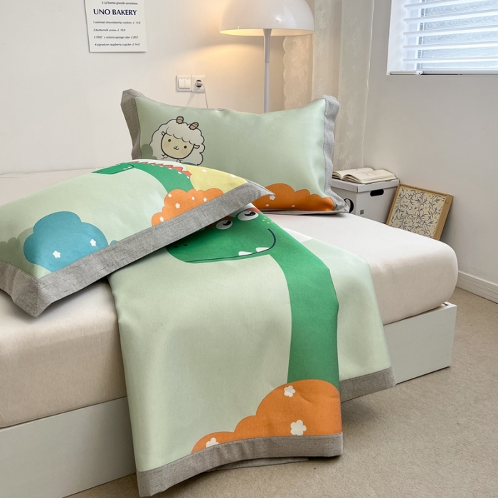 91家纺网 家纺一手货源 找家纺 本希 2022新款水洗数码印花卡通简约冰丝席床席款 恐龙世界