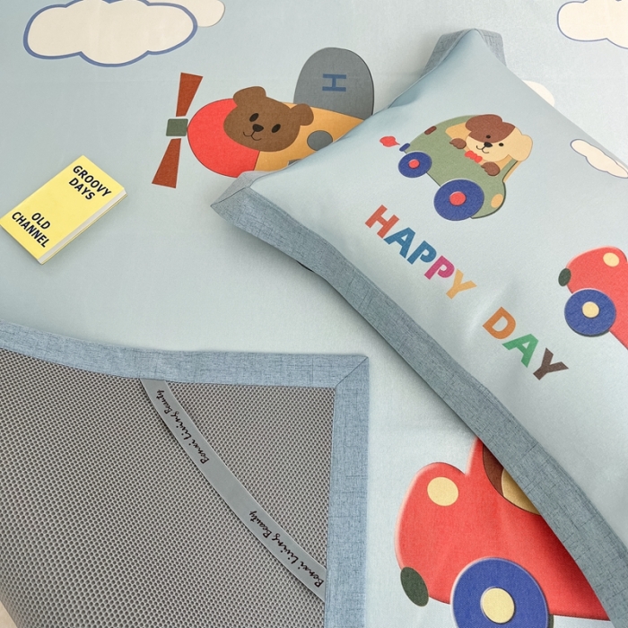 91家纺网 家纺一手货源 找家纺 本希 2022新款水洗数码印花卡通简约冰丝席床席款 快乐小熊