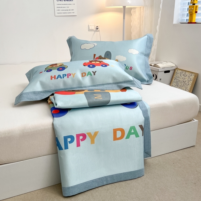 91家纺网 家纺一手货源 找家纺 本希 2022新款水洗数码印花卡通简约冰丝席床席款 快乐小熊