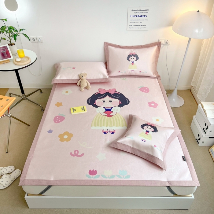 91家纺网 家纺一手货源 找家纺 本希 2022新款水洗数码印花卡通简约冰丝席床席款 苹果公主