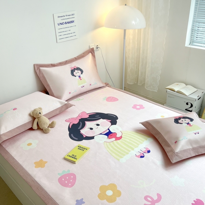 91家纺网 家纺一手货源 找家纺 本希 2022新款水洗数码印花卡通简约冰丝席床席款 苹果公主