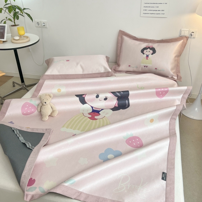 91家纺网 家纺一手货源 找家纺 本希 2022新款水洗数码印花卡通简约冰丝席床席款 苹果公主