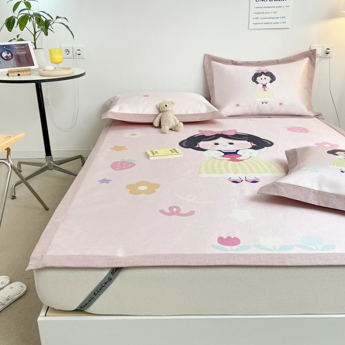 91家纺网 家纺一手货源 找家纺 本希 2022新款水洗数码印花卡通简约冰丝席床席款 苹果公主