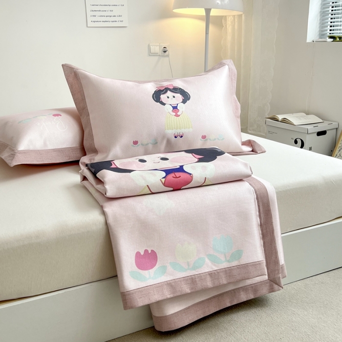 91家纺网 家纺一手货源 找家纺 本希 2022新款水洗数码印花卡通简约冰丝席床席款 苹果公主