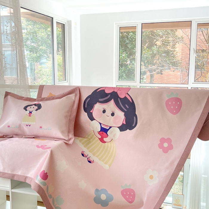 91家纺网 家纺一手货源 找家纺 本希 2022新款水洗数码印花卡通简约冰丝席床席款 苹果公主