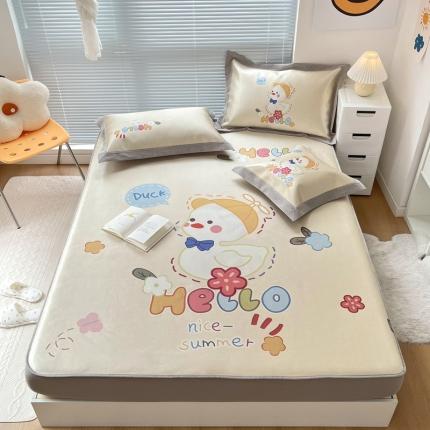 91家纺网 家纺一手货源 找家纺 （总）本希 2022新款水洗数码印花卡通简约冰丝席床笠款