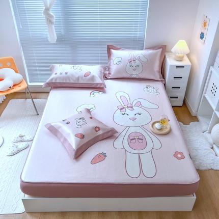 91家纺网 家纺一手货源 找家纺 本希 2022新款水洗数码印花卡通简约冰丝席床笠款 长耳朵嘟嘟