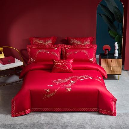 91家纺网 家纺一手货源 找家纺 高大尚 2022新款长绒棉婚庆多件套-心恋星