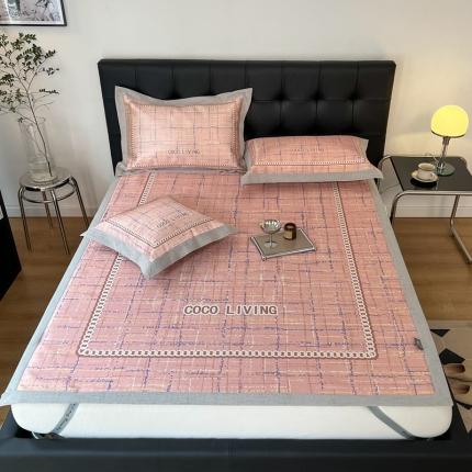 91家纺网 家纺一手货源 找家纺 本希 2022新款数码印花水洗冰丝席床席款-小香风轻奢系列 爱马仕橙