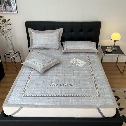 91家纺网 家纺一手货源 找家纺 本希 2022新款数码印花水洗冰丝席床席款-小香风轻奢系列 绅士灰