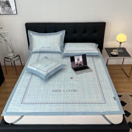 91家纺网 家纺一手货源 找家纺 本希 2022新款数码印花水洗冰丝席床席款-小香风轻奢系列 天空蓝