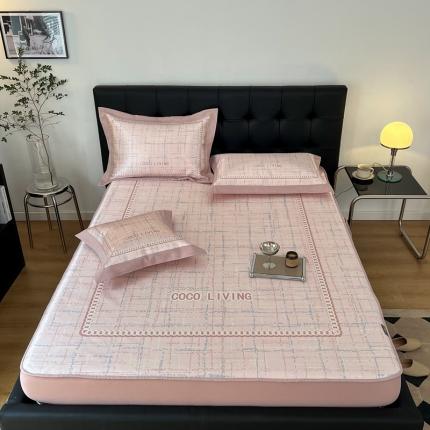 91家纺网 家纺一手货源 找家纺 本希 2022新款数码印花水洗冰丝席床笠款-小香风轻奢 少女粉