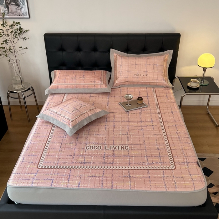 91家纺网 家纺一手货源 找家纺 （总）本希 2022新款数码印花水洗冰丝席床笠款-小香风轻奢