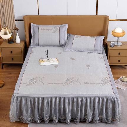 91家纺网 家纺一手货源 找家纺 2023冰丝凉席双面四季正反裸睡两用洗折叠三件套学生宿舍床裙款