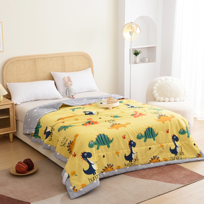 91家纺网 家纺一手货源 找家纺 小虾米 2022新款40支纯棉印花夏被被子被芯 恐龙沃德-黄