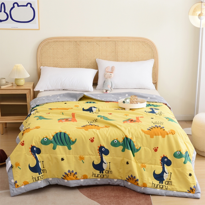 91家纺网 家纺一手货源 找家纺 小虾米 2022新款40支纯棉印花夏被被子被芯 恐龙沃德-黄