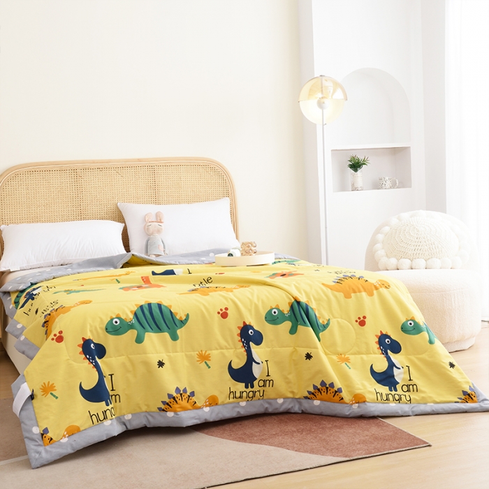 91家纺网 家纺一手货源 找家纺 小虾米 2022新款40支纯棉印花夏被被子被芯 恐龙沃德-黄