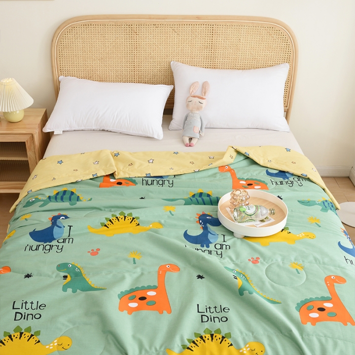 91家纺网 家纺一手货源 找家纺 小虾米 2022新款40支纯棉印花夏被被子被芯 恐龙沃德-绿