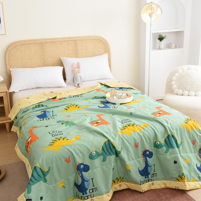 91家纺网 家纺一手货源 找家纺 小虾米 2022新款40支纯棉印花夏被被子被芯 恐龙沃德-绿