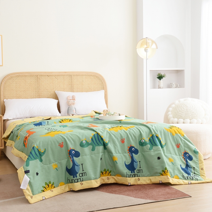 91家纺网 家纺一手货源 找家纺 小虾米 2022新款40支纯棉印花夏被被子被芯 恐龙沃德-绿