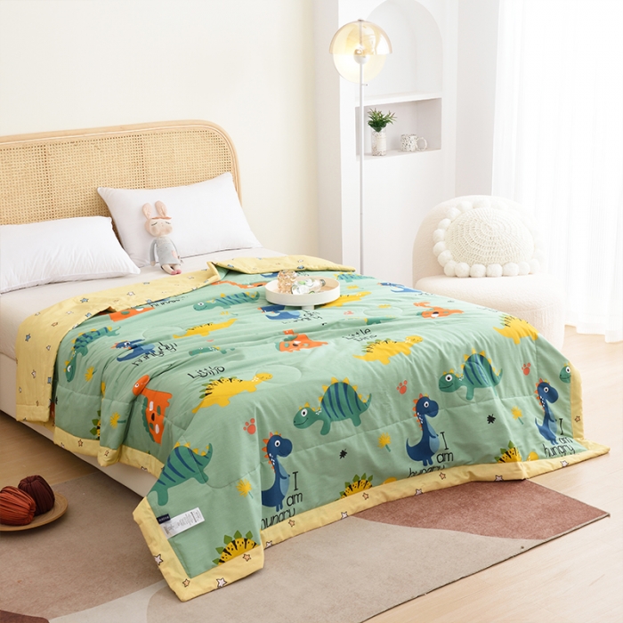 91家纺网 家纺一手货源 找家纺 小虾米 2022新款40支纯棉印花夏被被子被芯 恐龙沃德-绿