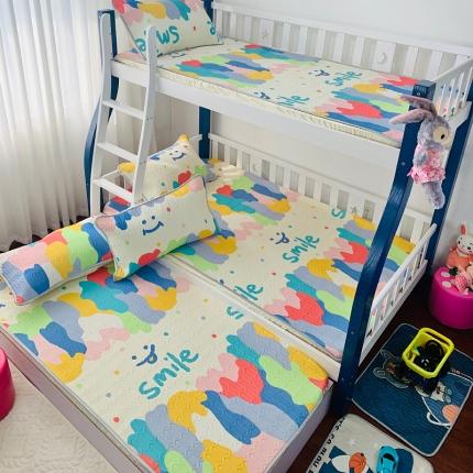 91家纺网 家纺一手货源 找家纺 小虾米 2022新款可定制凉感丝0.4乳胶凉席床笠三件套 彩虹