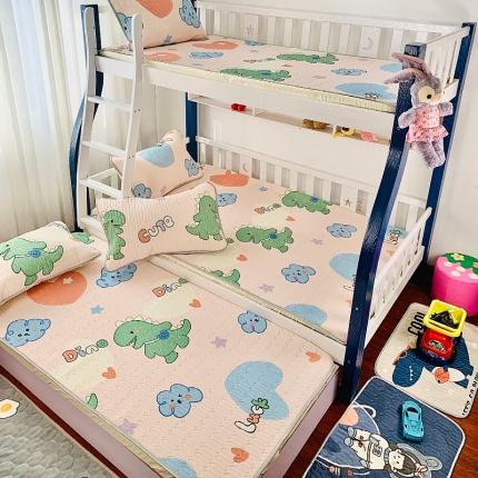 91家纺网 家纺一手货源 找家纺 小虾米 2022新款可定制凉感丝0.4乳胶凉席床笠三件套 小恐龙粉