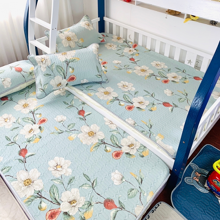 91家纺网 家纺一手货源 找家纺 小虾米 2022新款可定制凉感丝0.4乳胶凉席床笠三件套 花开朵朵