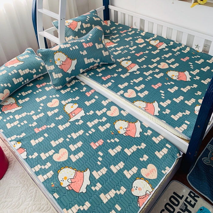 91家纺网 家纺一手货源 找家纺 小虾米 2022新款可定制凉感丝0.4乳胶凉席床笠三件套 恐龙宝贝