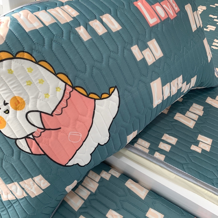 91家纺网 家纺一手货源 找家纺 小虾米 2022新款可定制凉感丝0.4乳胶凉席床笠三件套 恐龙宝贝