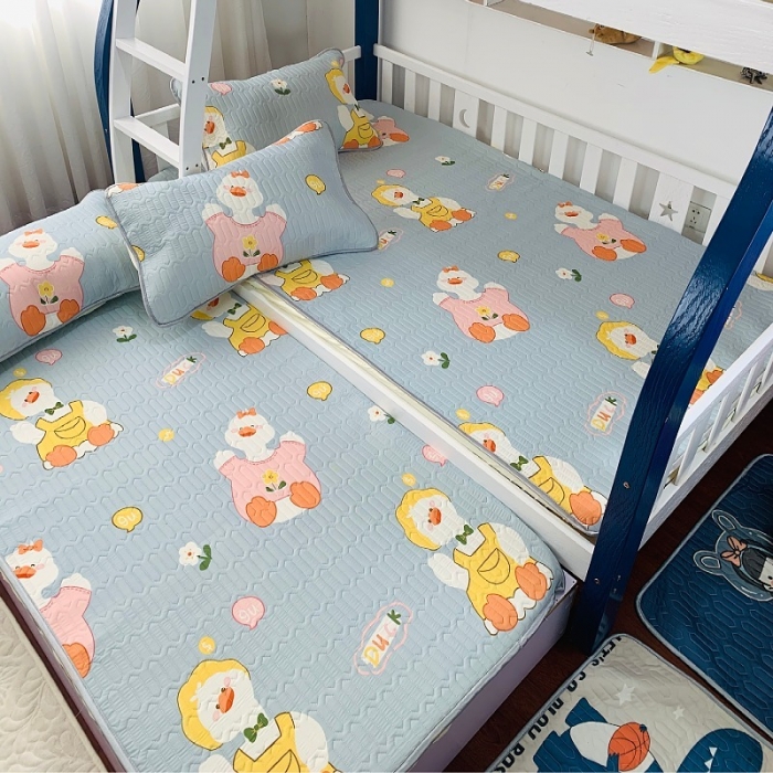 91家纺网 家纺一手货源 找家纺 小虾米 2022新款可定制凉感丝0.4乳胶凉席床笠三件套 快乐鸭