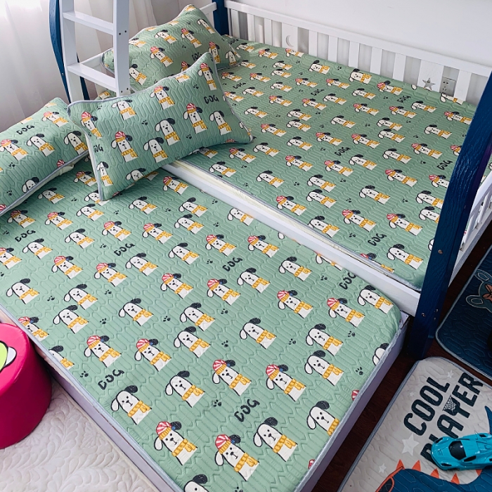 91家纺网 家纺一手货源 找家纺 小虾米 2022新款可定制凉感丝0.4乳胶凉席床笠三件套 帽子狗