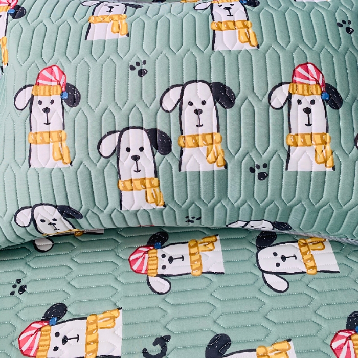 91家纺网 家纺一手货源 找家纺 小虾米 2022新款可定制凉感丝0.4乳胶凉席床笠三件套 帽子狗