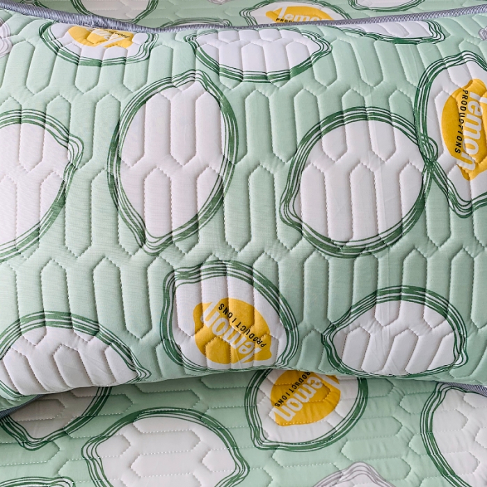 91家纺网 家纺一手货源 找家纺 小虾米 2022新款可定制凉感丝0.4乳胶凉席床笠三件套 柠檬