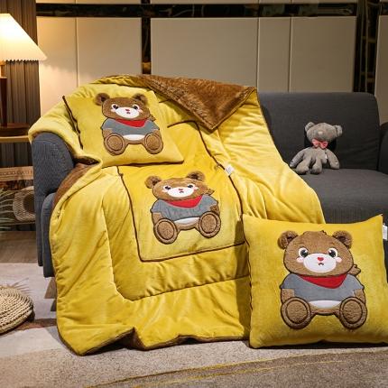 2022雷娜电商直播爆款泰迪绒围巾熊抱枕被抱枕可来图定制 黄色