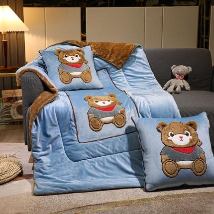 2022雷娜电商直播爆款泰迪绒围巾熊抱枕被抱枕可来图定制 蓝色
