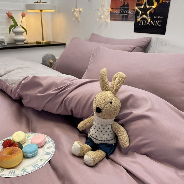 91家纺网 家纺一手货源 找家纺 赫然家纺 2026新款纯色磨毛系列床单款四件套 豆沙+浅灰