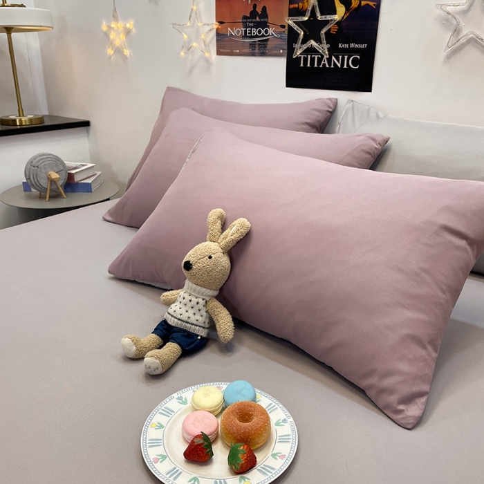 91家纺网 家纺一手货源 找家纺 赫然家纺 2026新款纯色磨毛系列床单款四件套 豆沙+浅灰