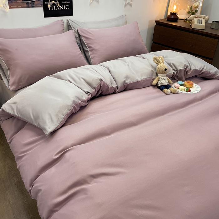 91家纺网 家纺一手货源 找家纺 赫然家纺 2026新款纯色磨毛系列床单款四件套 豆沙+浅灰