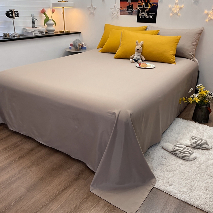 91家纺网 家纺一手货源 找家纺 赫然家纺 2026新款纯色磨毛系列床单款四件套 姜黄+驼色