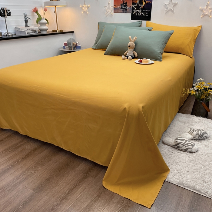 91家纺网 家纺一手货源 找家纺 赫然家纺 2026新款纯色磨毛系列床单款四件套 蓝绿+姜黄