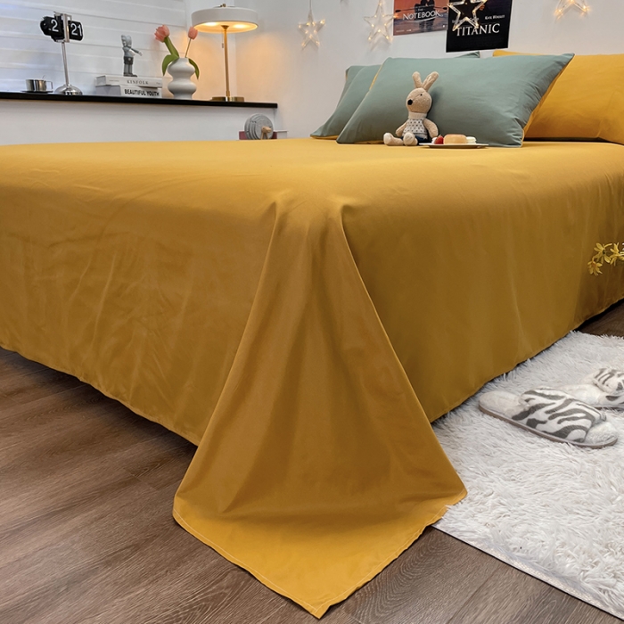 91家纺网 家纺一手货源 找家纺 赫然家纺 2026新款纯色磨毛系列床单款四件套 蓝绿+姜黄