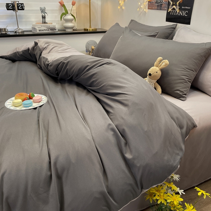 91家纺网 家纺一手货源 找家纺 赫然家纺 2026新款纯色磨毛系列床单款四件套 深灰+浅灰