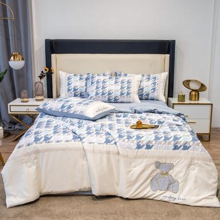 91家纺网 家纺一手货源 找家纺 （总）芃成家纺 2022新款水洗真丝四件套-刺绣熊