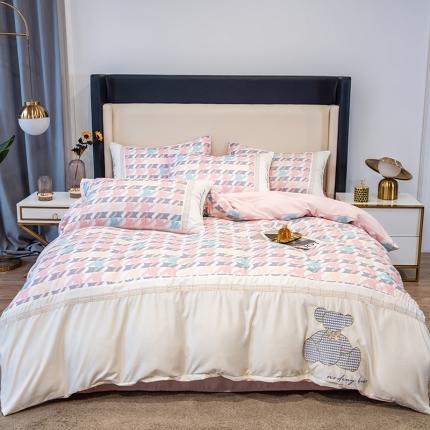 芃成家纺 2022新款水洗真丝四件套-刺绣熊 熊出没-粉