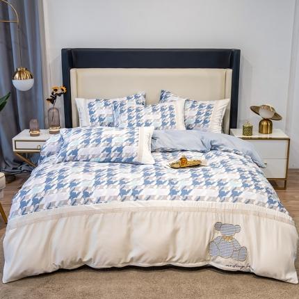 芃成家纺 2022新款水洗真丝四件套-刺绣熊 熊出没-蓝