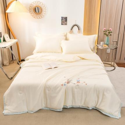 芃成家纺 2022新款水洗天丝绣花夏被子被芯 女孩-米黄