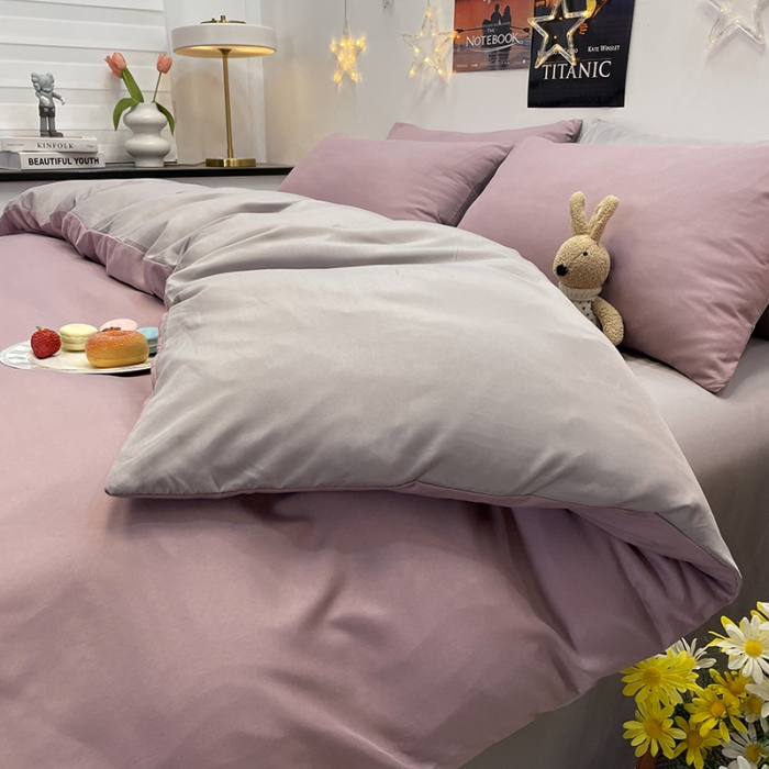 91家纺网 家纺一手货源 找家纺 赫然家纺 新款纯色磨毛系列-单被套 豆沙+浅灰