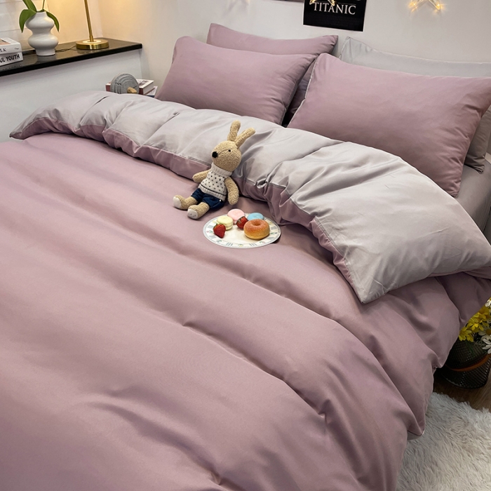 91家纺网 家纺一手货源 找家纺 赫然家纺 新款纯色磨毛系列-单被套 豆沙+浅灰