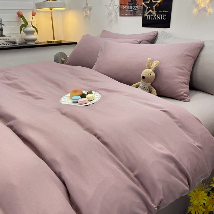 91家纺网 家纺一手货源 找家纺 赫然家纺 新款纯色磨毛系列-单被套 豆沙+浅灰